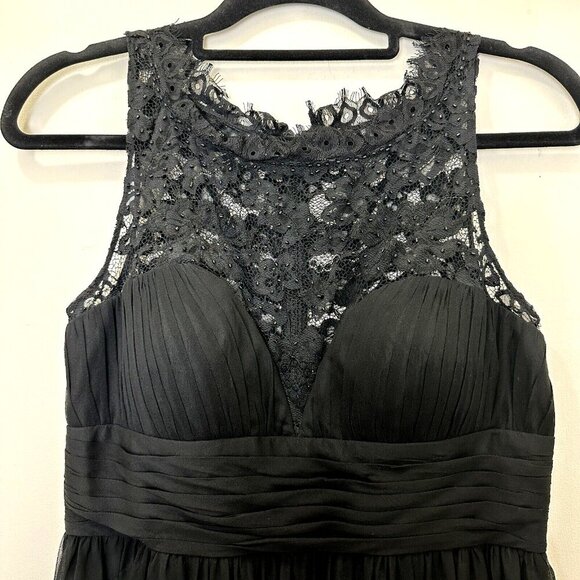 Aidan Mattox 100% Silk Long Black Maxi Dress Evening Gown Wedding Chiffon Beaded - Picture 5 of 15